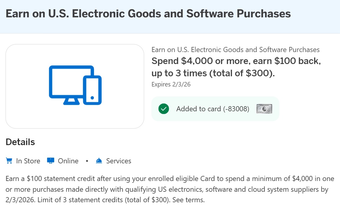 US Electronics & Software Amex Offer