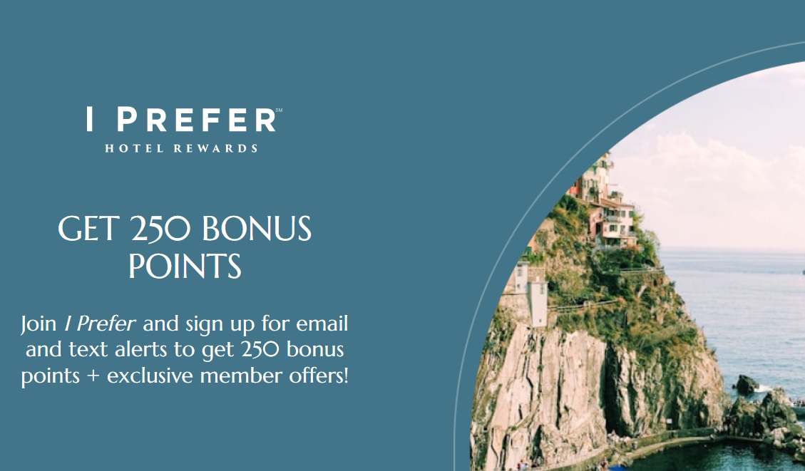 250 free Preferred Hotels iPrefer points