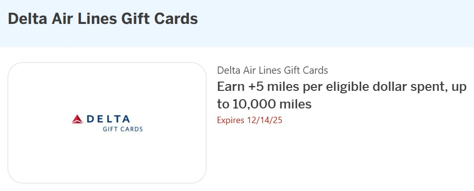 Delta gift cards Amex Offer