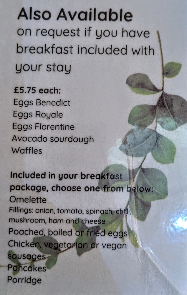 Hyatt Regency Birmingham, England - Menu items