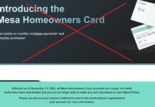 All Mesa Homeowners credit cards closed, effective immediately