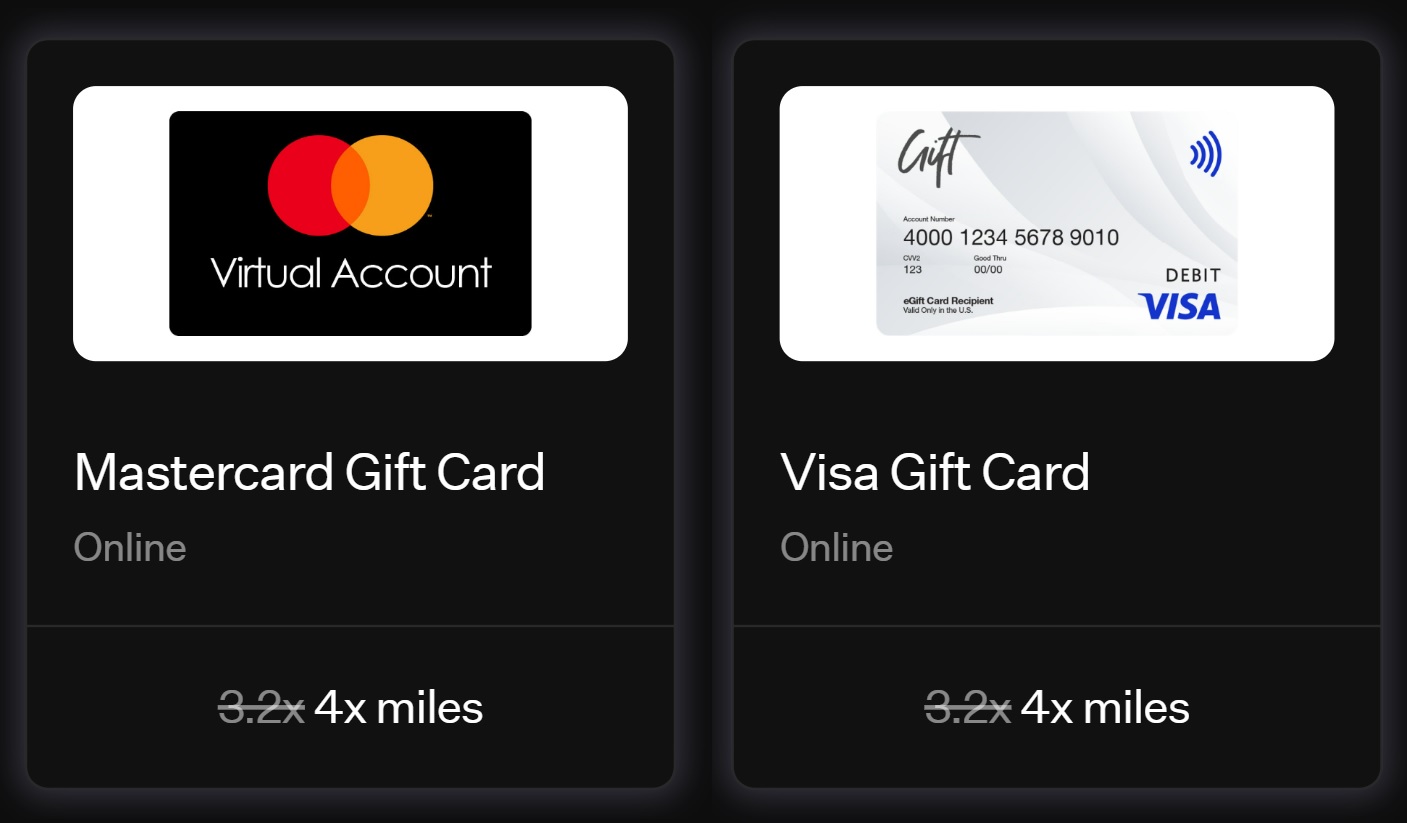 Rove Miles Giftcardsdotcom Visa Mastercard