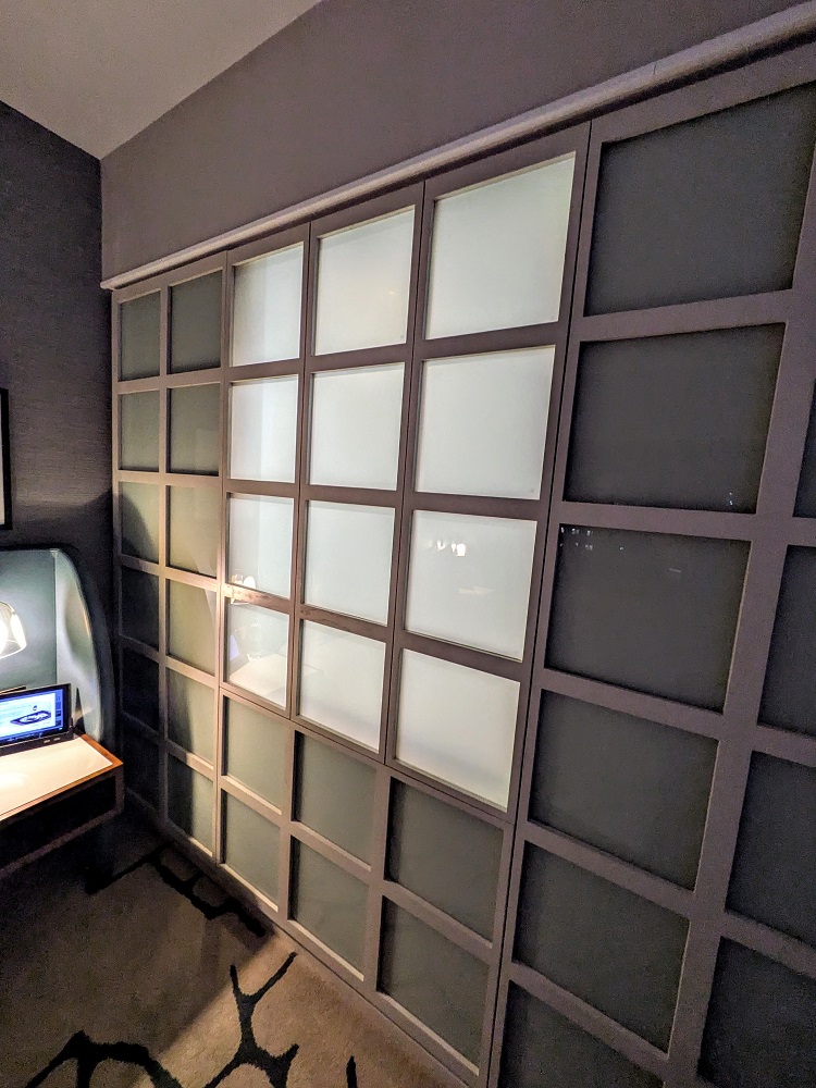 A poor design feature is that if you have the light on in the bathroom, it lights up the bedroom