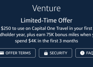 Capital One Venture Rewards 75K + $250 welcome offer