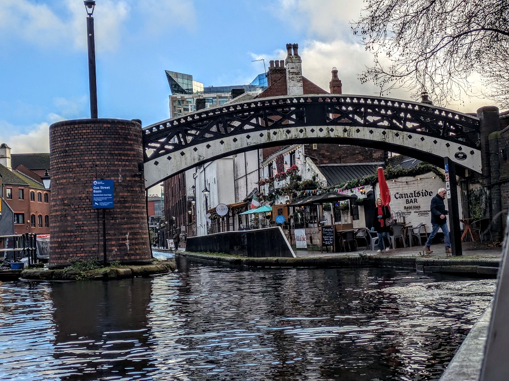 Iron bridge across Gas Street Basin in Birmingham, England