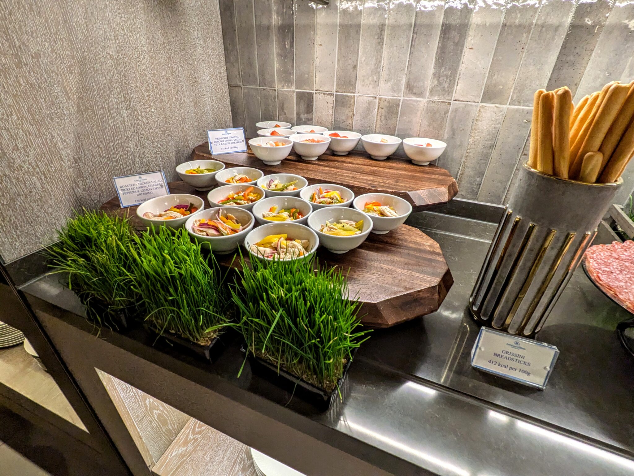 London Hilton on Park Lane - Executive lounge evening reception - Chicken salad and heirloom tomato & feta salad