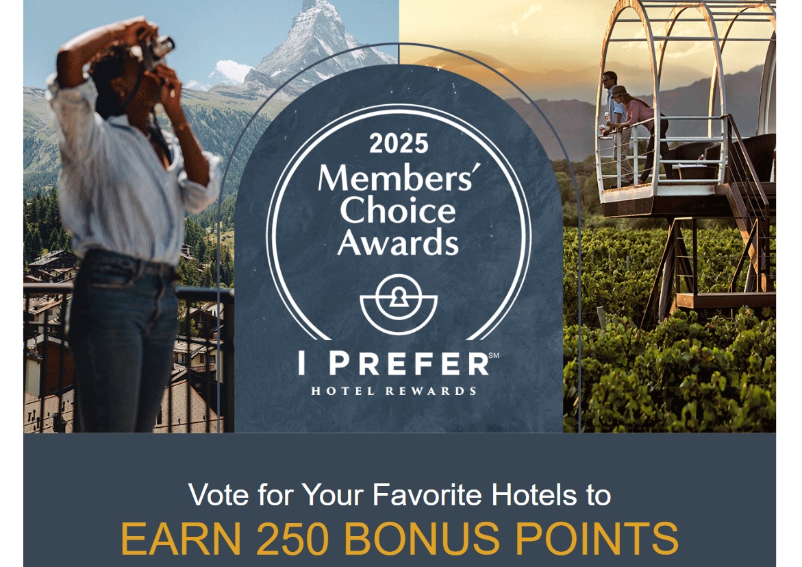 Preferred Hotels iPrefer earn 250 free points
