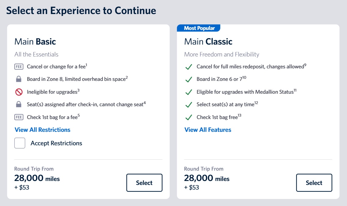 Delta award sale LAX-DUB Main Basic & Main Classic pricing