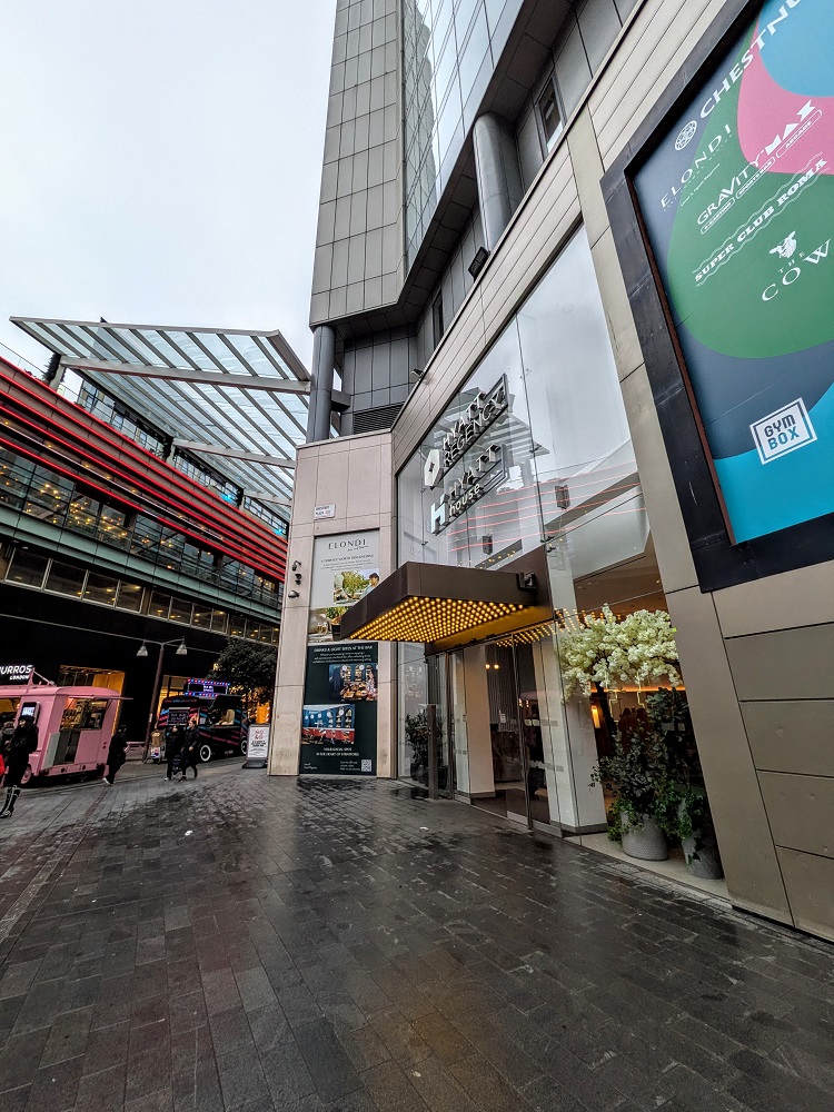 Entrance of Hyatt House London Stratford - opposite Westfield shopping centre
