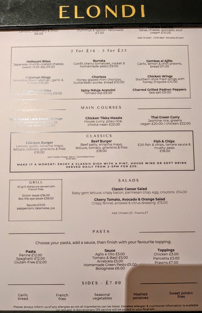 Hyatt House London Stratford - Elondi Bar menu
