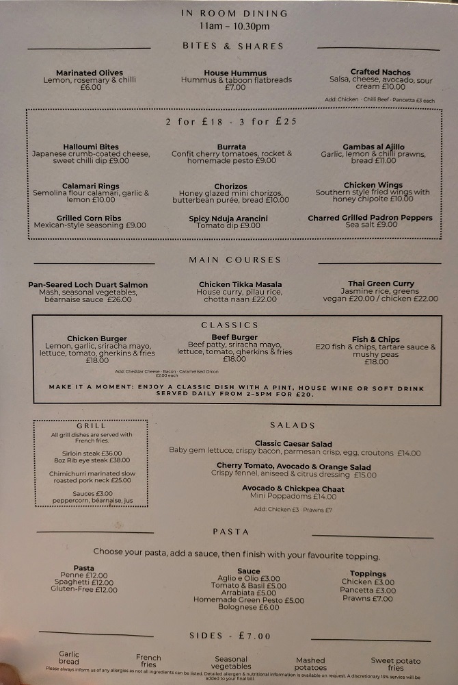 Hyatt House London Stratford - In-room dining menu