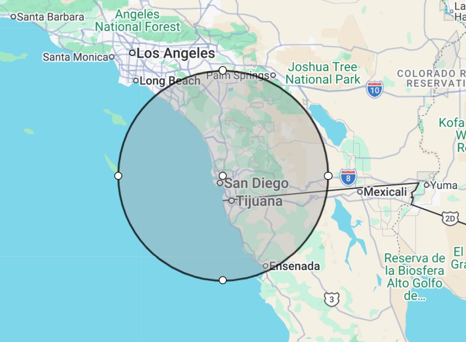 75 mile radius of Snapdragon Stadium