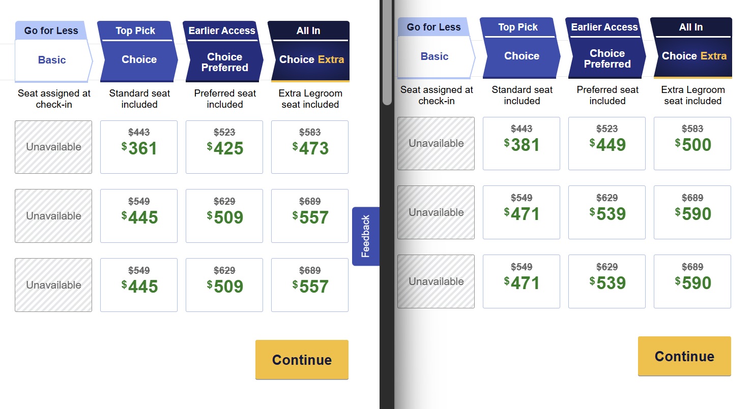 Southwest cardholder discount comparison: debit vs credit on cash fares