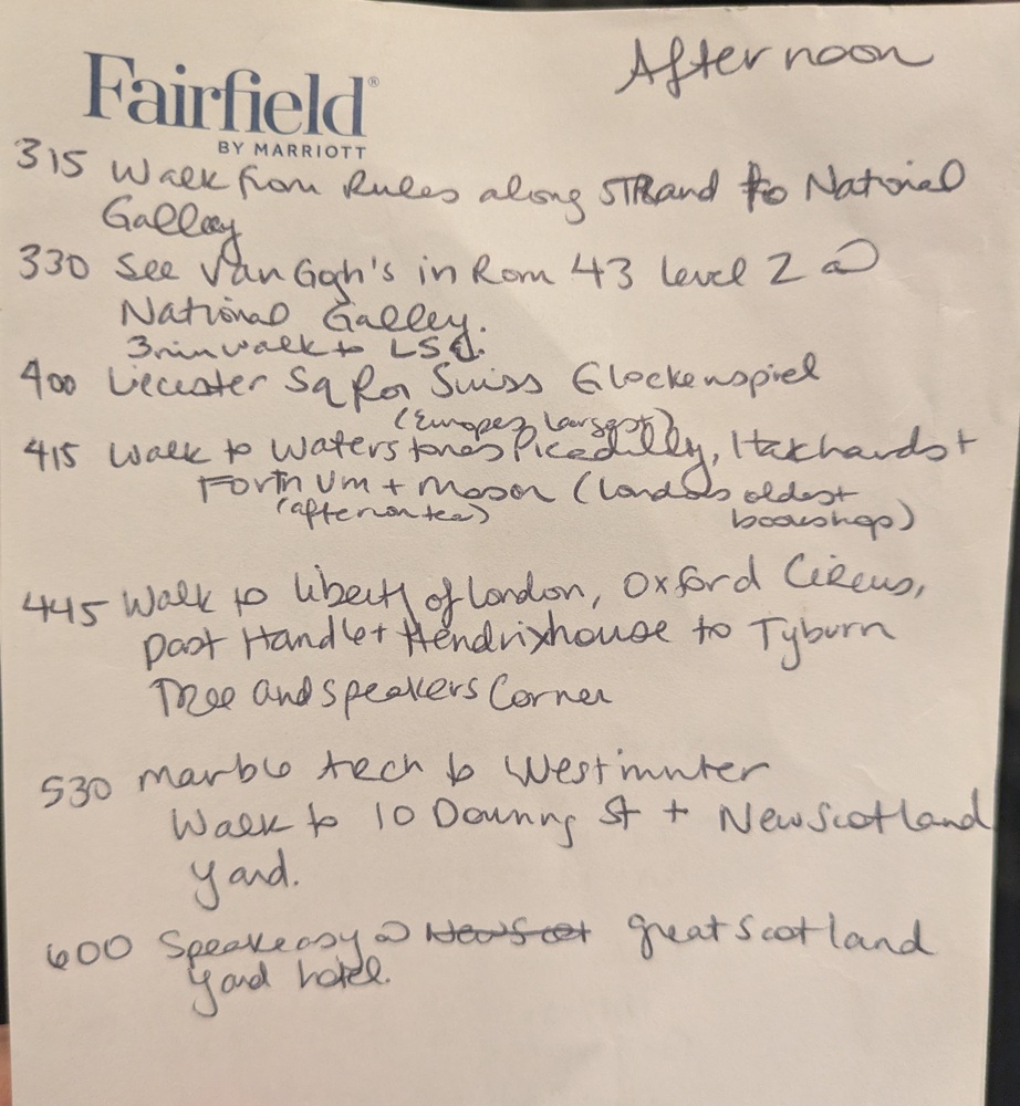 Final itinerary of my London Monopoly plans 2