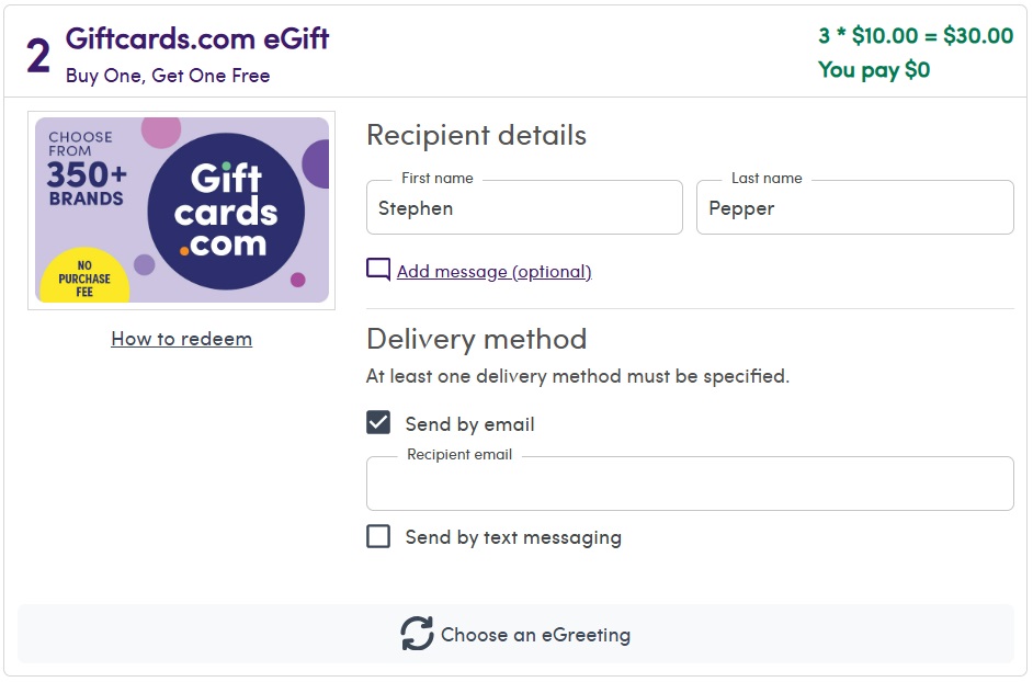 Tarjetas de regalo de bonificación Giftcardsdotcom