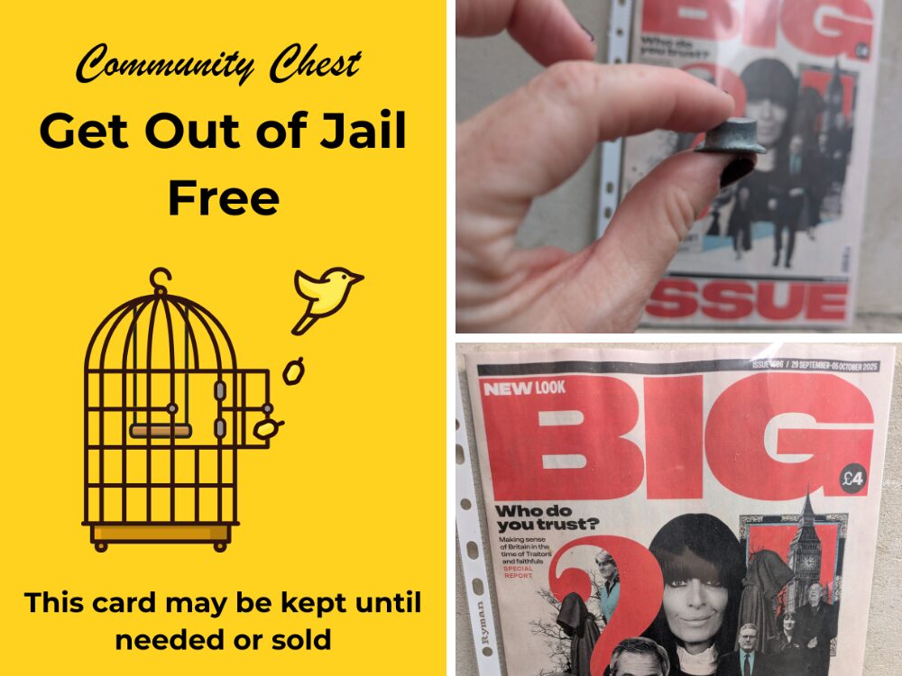London UK Monopoly board activity ideas - Community Chest, Get Out of Jail Free