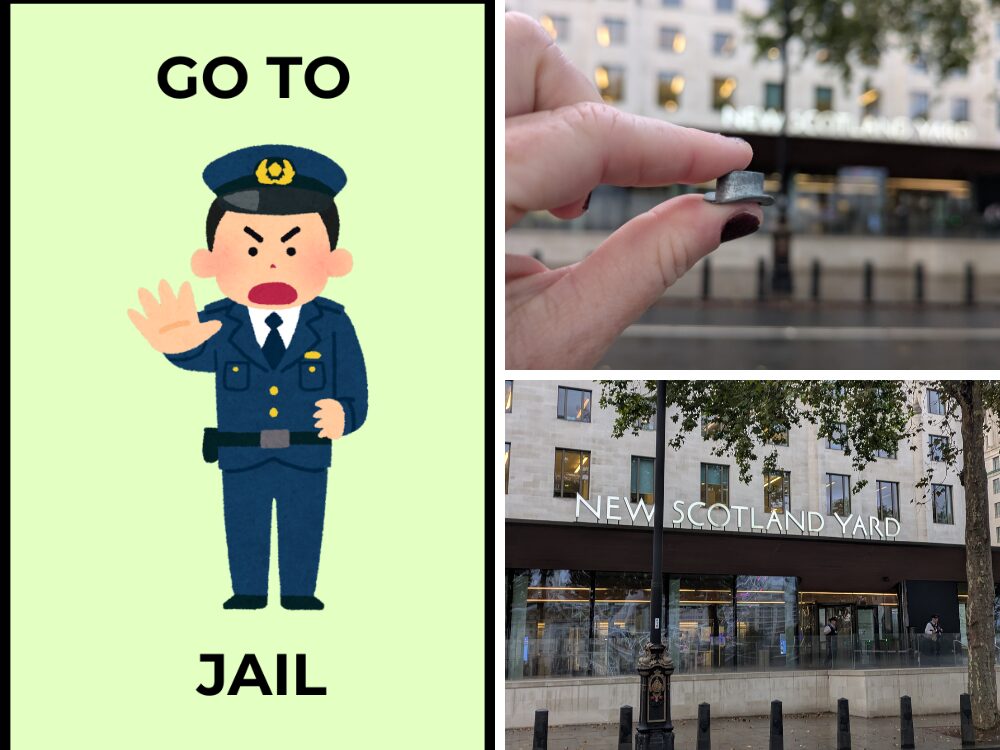 London UK Monopoly board activity ideas - Go To Jail - New Scotland Yard