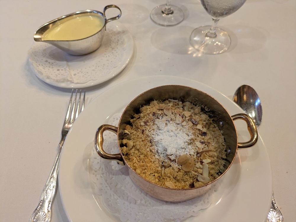 Plum & apple crumble at Rules - the oldest restaurant in London