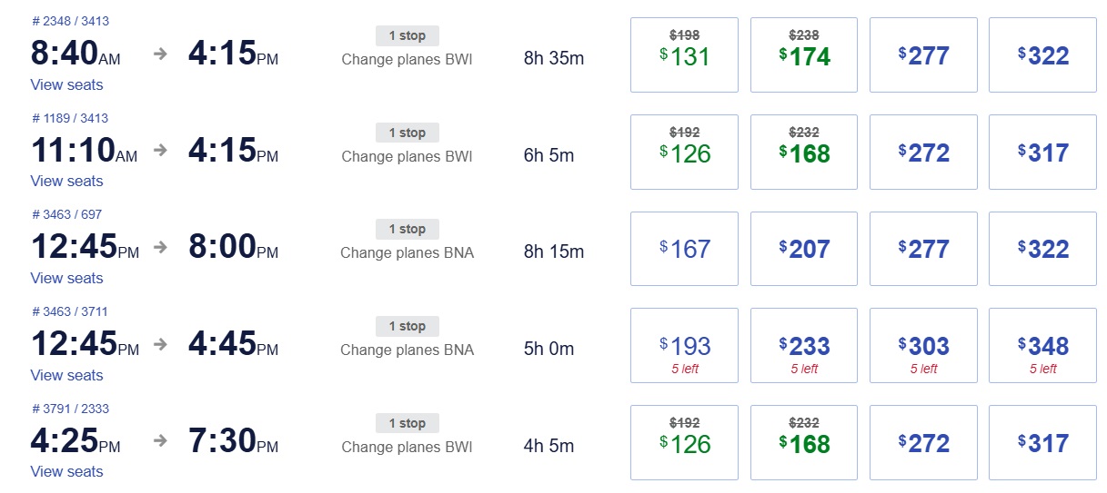 Southwest promo code BUZZER pricing example
