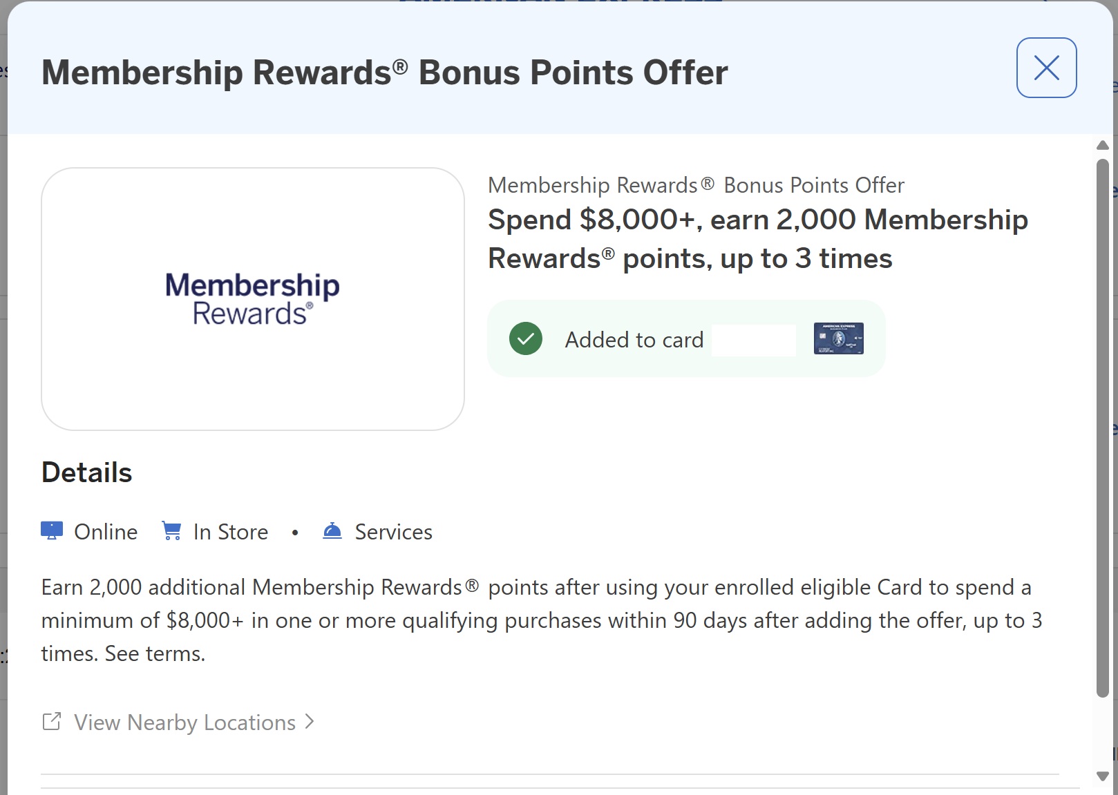 Amex Offer to spend $8,000 and earn 2,000 Membership Rewards points, up to 3 times.