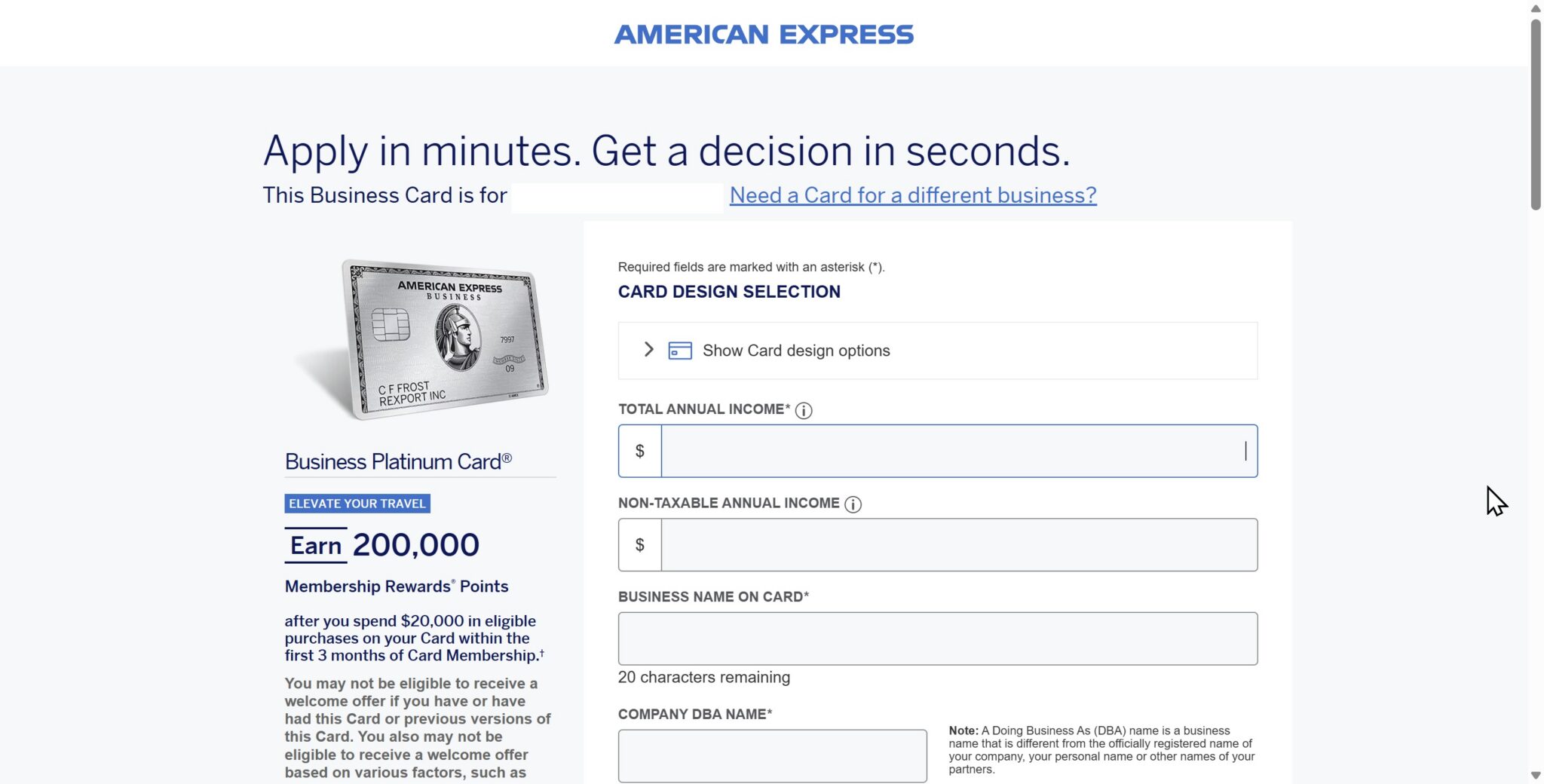 Targeted Amex welcome bonus for 200,000 points after $20,000 in purchases in 3 months.