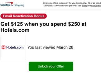 Capital One Shopping Hotelsdotcom targeted offer