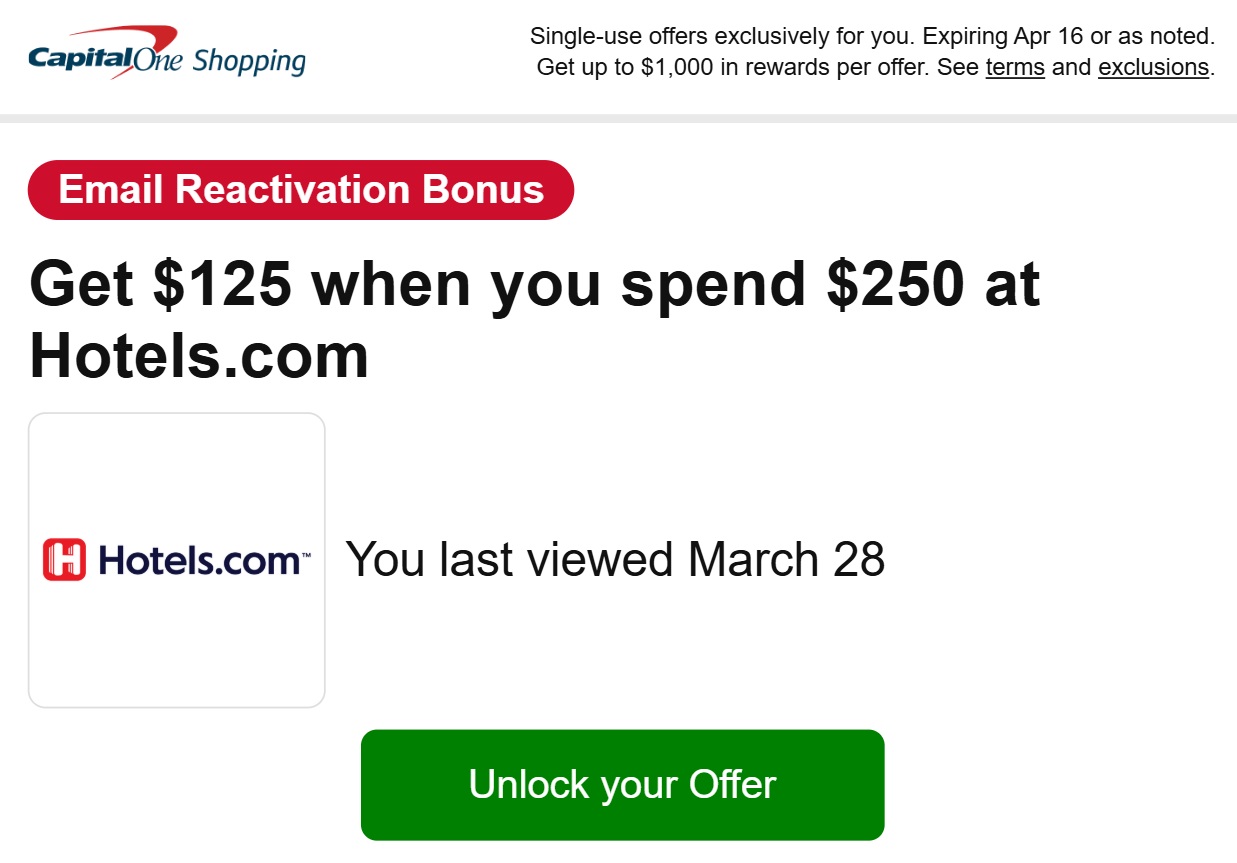 Capital One Shopping Hotelsdotcom targeted offer