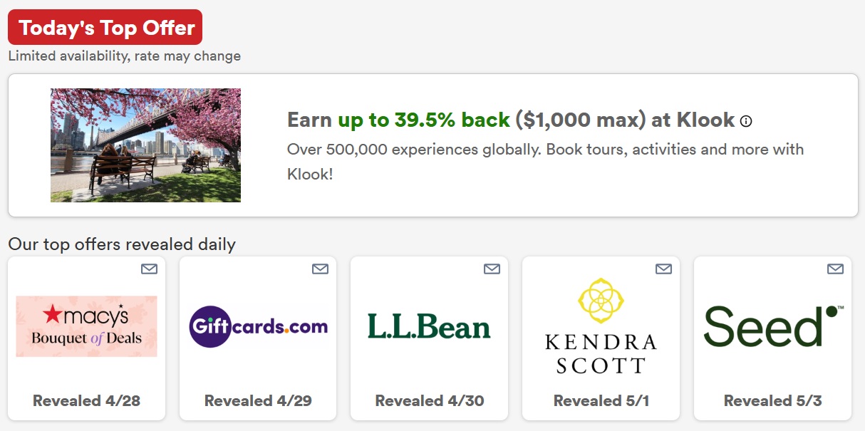 Capital One Shopping Klook 39.5% cashback