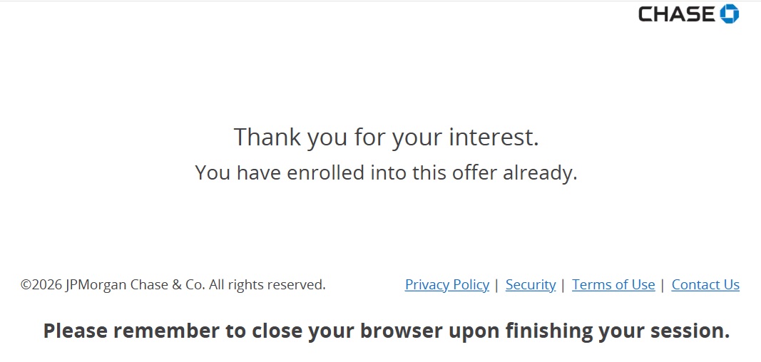 Chase spending offer enrollment confirmation
