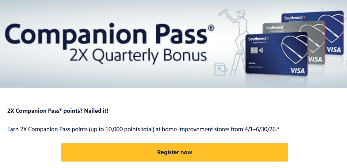 Southwest cardholder 2X Companion Pass qualifying points spending promotion