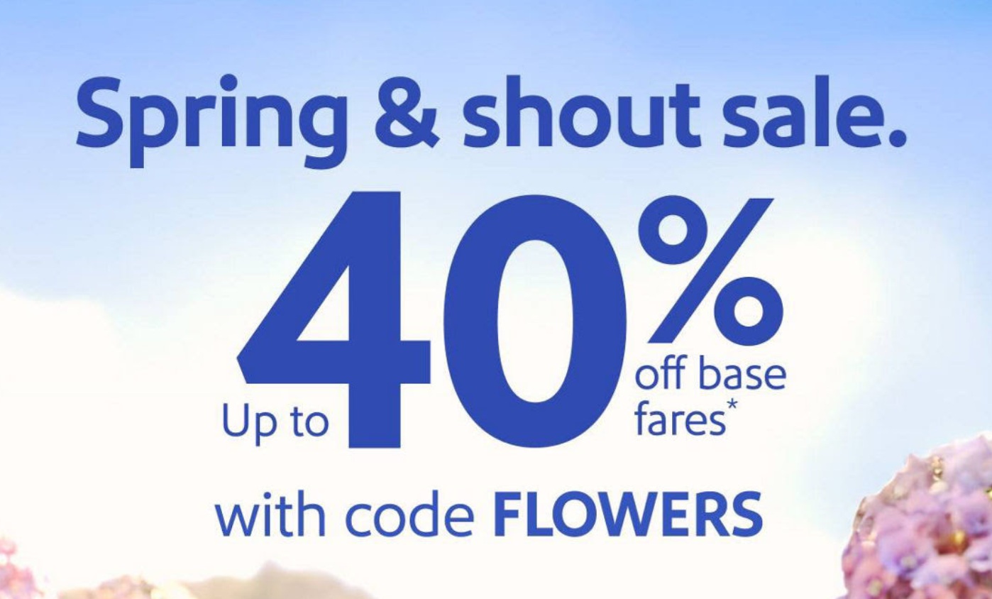 Southwest promo code FLOWERS up to 40% off base fares