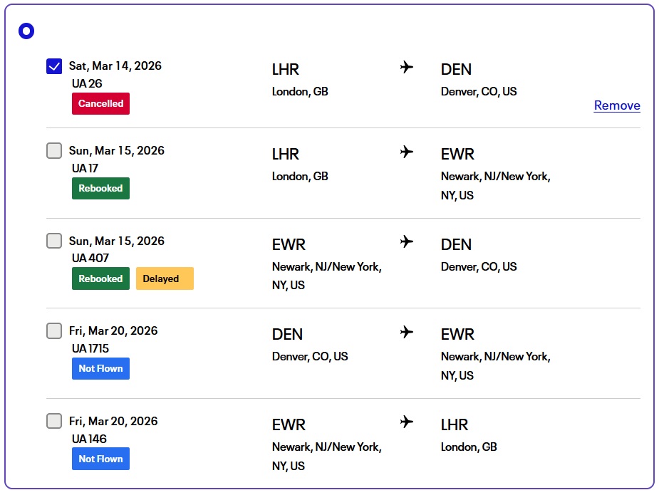 United UK261 claim - screen 4