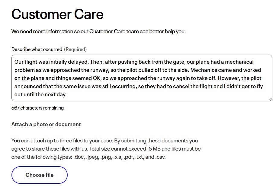 United UK261 claim - screen 5