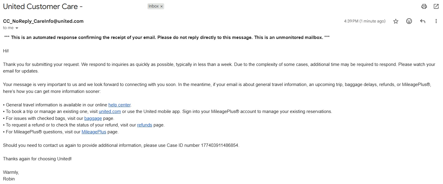 United UK261 claim - screen 7