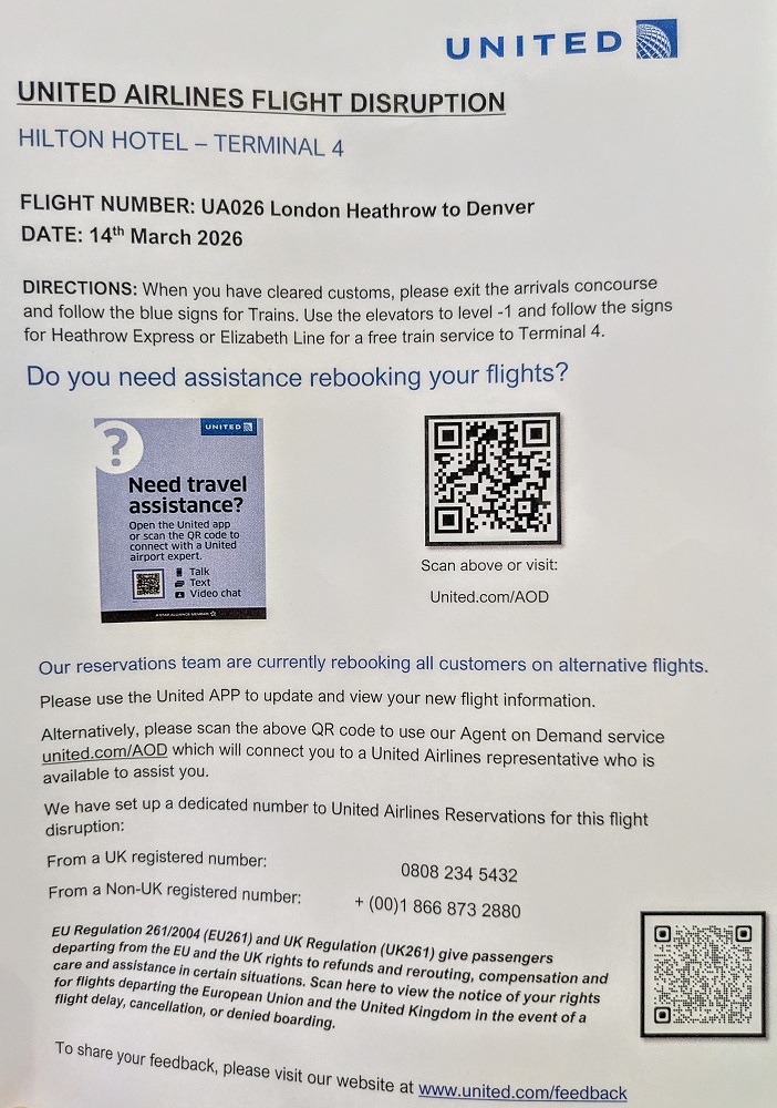 United flight disruption hotel information - Hilton London Heathrow Terminal 4