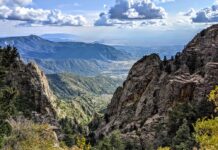 View from the La Luz trail up to Sandia Peak in Albuquerque, NM