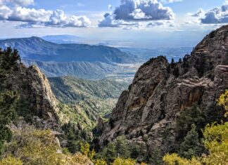 View from the La Luz trail up to Sandia Peak in Albuquerque, NM