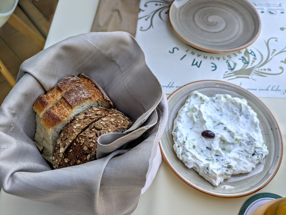 Bread & tzatziki at Artemis Restaurant