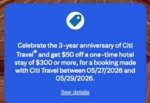 Get $50 off $300+ Citi Travel hotel booking; stack with other Citi credits Citi Travel $50 off $300