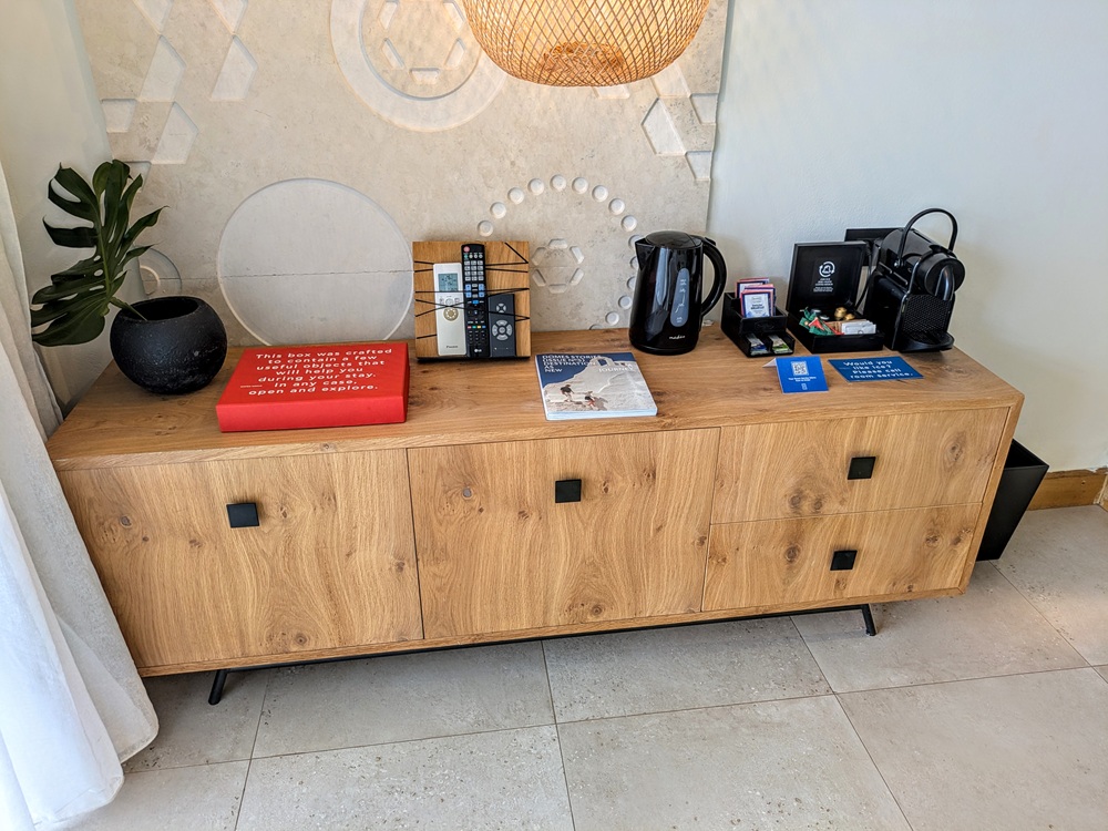 Domes Noruz Chania, Crete - Storage cabinet with coffee & tea-making facilities