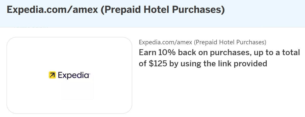 Expedia Amex Offer: Get 10% back on prepaid hotels up to $1,250 spend