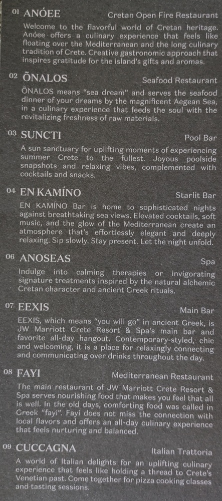 JW Marriott Crete Resort & Spa dining options