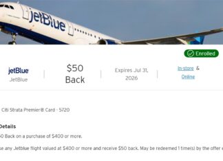 JetBlue Citi Offer spend $400 get $50