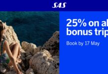 SAS Scandinavian Airlines 25% off award sale