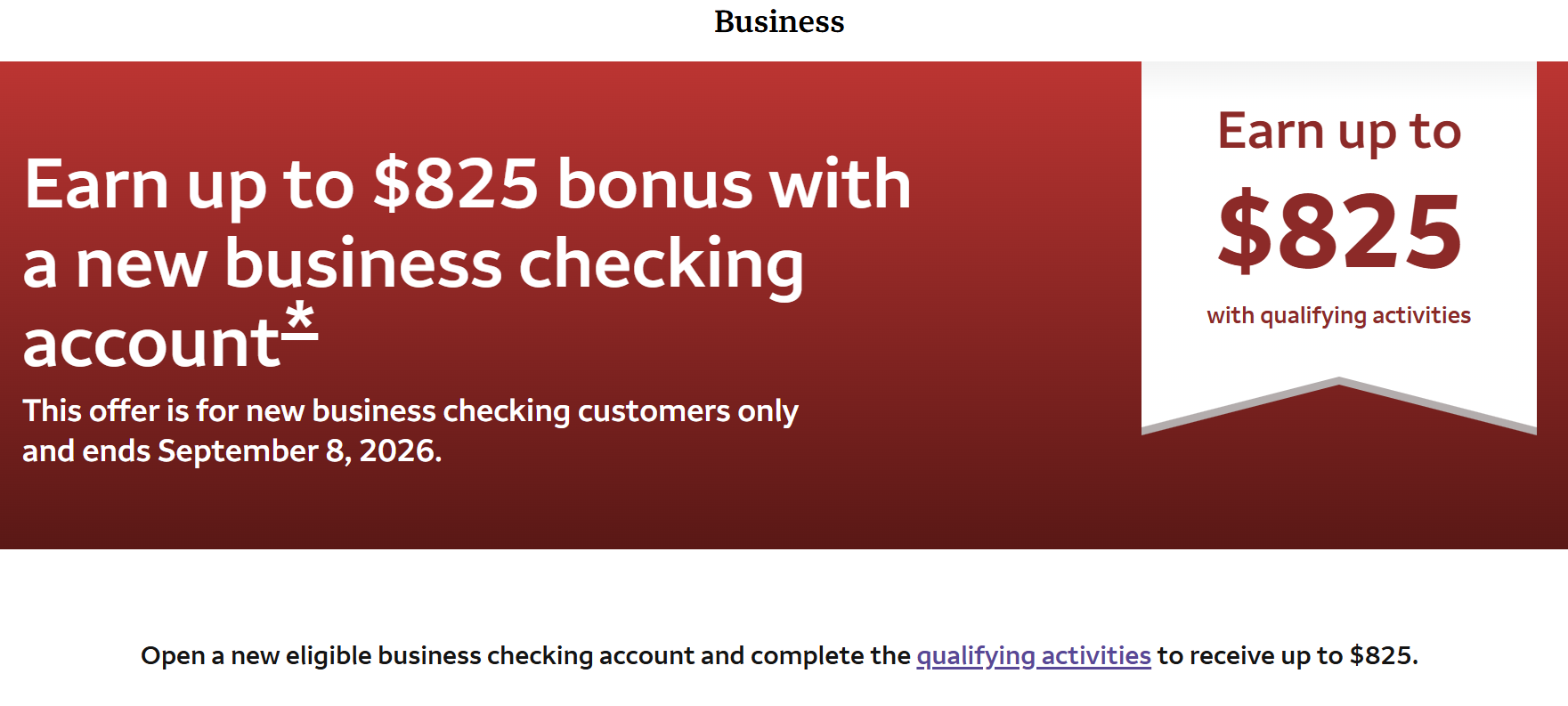 Wells Fargo: $400 / $550 / $825 bonus for new business checking account (no direct deposit required)