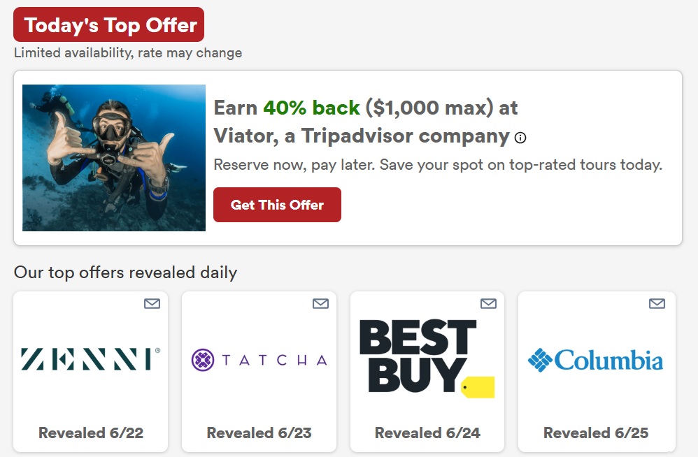 Capital One Shopping Offers Viator 40% 30X