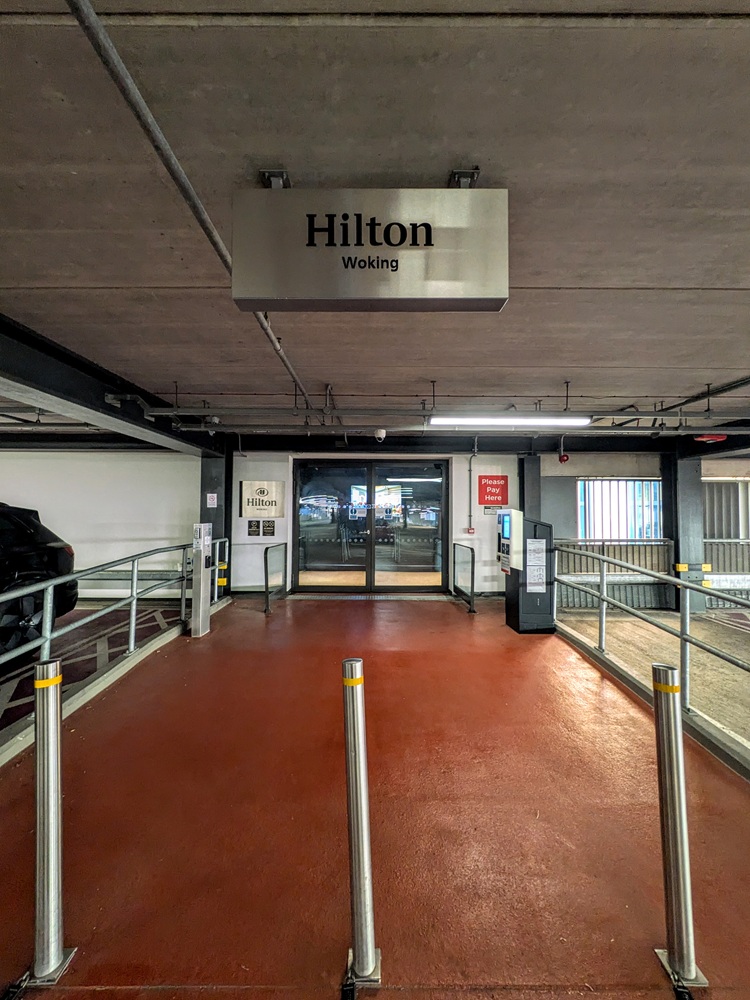 Entrance to the Hilton Woking from the parking lot