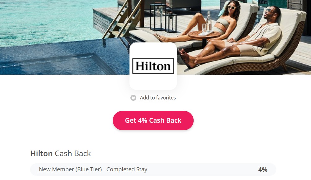Example of a TopCashback shopping portal rate & terms for Hilton