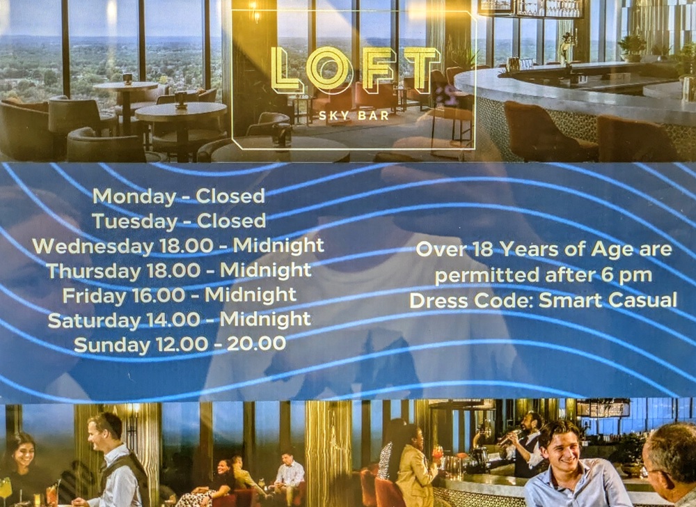 Hilton Woking, England - Loft Sky Bar opening hours