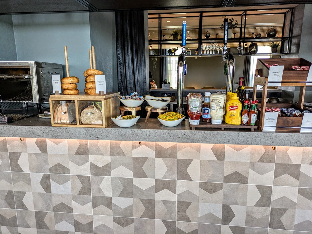 Hilton Woking, England breakfast - Bread, bagels, condiments, & preserves